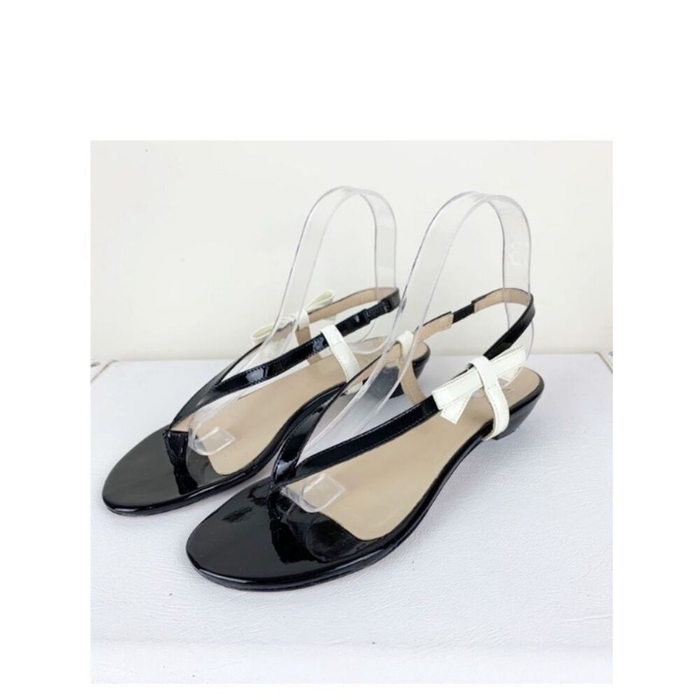 AMALFI Sandals Italy Patent Leather Sling Back Thong Bow Low Heel Black Size 7.5